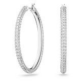 SWAROVSKI STONE HOOP EARRINGS, PAVÉ, LARGE, WHITE, RHODIUM PLATED 5389432