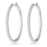 SWAROVSKI STONE HOOP EARRINGS, PAVÉ, LARGE, WHITE, RHODIUM PLATED 5389432