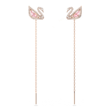 SWAROVSKI DAZZLING SWAN DROP EARRINGS, SWAN, PINK, ROSE GOLD-TONE PLATED 5469990