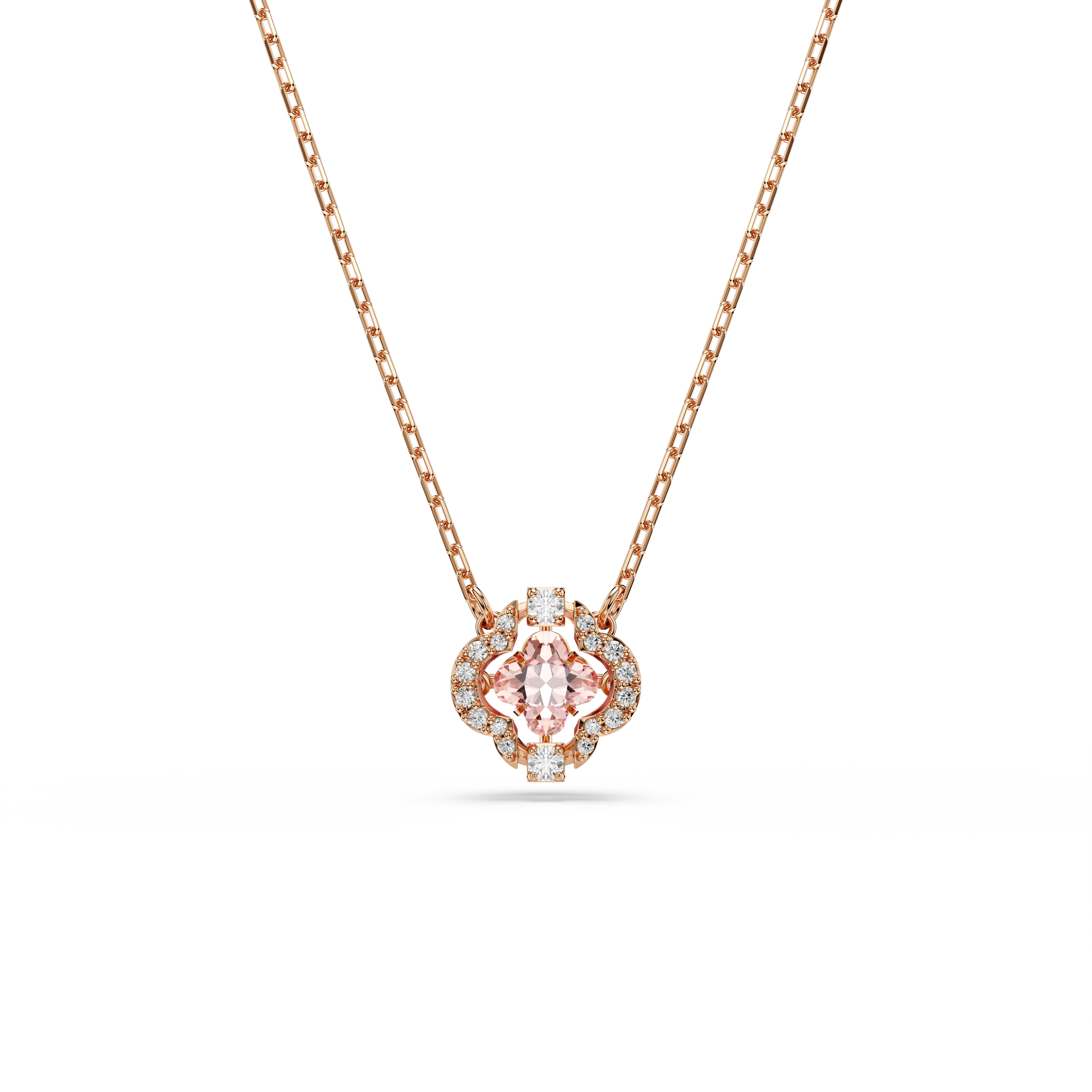 Swarovski Una necklace, Clover, Pink, Rose gold-tone plated
