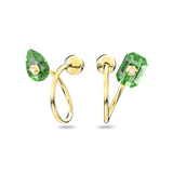 SWAROVSKI NUMINA DROP EARRINGS, ASYMMETRICAL DESIGN, MIXED CUTS, GREEN, GOLD-TONE PLATED 5613541