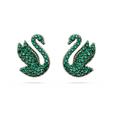SWAROVSKI SWAROVSKI ICONIC SWAN STUD EARRINGS, SWAN, GREEN, ROSE GOLD-TONE PLATED 5650063