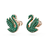 SWAROVSKI SWAROVSKI ICONIC SWAN STUD EARRINGS, SWAN, GREEN, ROSE GOLD-TONE PLATED 5650063