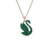 SWAROVSKI SWAROVSKI ICONIC SWAN PENDANT, SWAN, MEDIUM, GREEN, ROSE GOLD-TONE PLATED 5650067