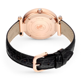 SWAROVSKI CRYSTALLINE WONDER WATCH, SWISS MADE, LEATHER STRAP, BLACK, ROSE GOLD-TONE FINISH 5653359