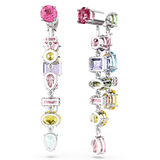 Swarovski Gema drop earrings, Asymmetrical design, Mixed cuts, Long, Multicolored, Rhodium plated 5656417