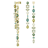 Swarovski Gema drop earrings, Asymmetrical design, Mixed cuts, Extra long, Green, Gold-tone plated 5657390