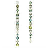 SWAROVSKI GEMA DROP EARRINGS, ASYMMETRICAL DESIGN, MIXED CUTS, EXTRA LONG, GREEN, GOLD-TONE PLATED 5657390