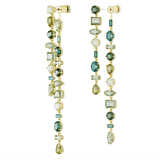 Swarovski Gema drop earrings, Asymmetrical design, Mixed cuts, Extra long, Green, Gold-tone plated 5657390