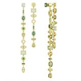 Swarovski Gema drop earrings, Asymmetrical design, Mixed cuts, Extra long, Green, Gold-tone plated 5657390