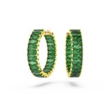 Swarovski Matrix hoop earrings, Baguette cut, Green, Gold-tone plated 5658651