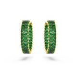 Swarovski Matrix hoop earrings, Baguette cut, Green, Gold-tone plated 5658651