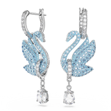 SWAROVSKI SWAROVSKI ICONIC SWAN DROP EARRINGS, SWAN, BLUE, RHODIUM PLATED 5660593