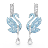 SWAROVSKI SWAROVSKI ICONIC SWAN DROP EARRINGS, SWAN, BLUE, RHODIUM PLATED 5660593