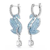 SWAROVSKI SWAROVSKI ICONIC SWAN DROP EARRINGS, SWAN, BLUE, RHODIUM PLATED 5660593