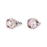 Swarovski Birthstone stud earrings, Square cut, June, Pink, Rhodium plated 5660799