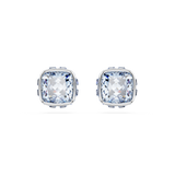 Swarovski Birthstone stud earrings, Square cut, March, Blue, Rhodium plated 5660800