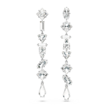 Swarovski Mesmera drop earrings, Asymmetrical design, Mixed cuts, Long, White, Rhodium plated 5661687