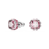 Swarovski Birthstone stud earrings, Square cut, October, Pink, Rhodium plated 5661960