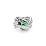 SWAROVSKI HYPERBOLA COCKTAIL RING, CARBON NEUTRAL ZIRCONIA, MIXED CUTS, FOUR BANDS, GREEN, RHODIUM PLATED