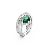 SWAROVSKI HYPERBOLA COCKTAIL RING, CARBON NEUTRAL ZIRCONIA, MIXED CUTS, FOUR BANDS, GREEN, RHODIUM PLATED