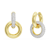Swarovski Dextera hoop earrings, Asymmetrical design, Interlocking loop, White, Gold-tone plated 5668818