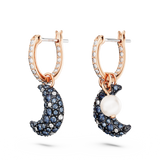 SWAROVSKI LUNA DROP EARRINGS, ASYMMETRICAL DESIGN, MOON, MULTICOLORED, ROSE GOLD-TONE PLATED 5671569