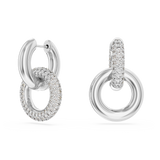 SWAROVSKI DEXTERA HOOP EARRINGS, ASYMMETRICAL DESIGN, INTERLOCKING LOOP, WHITE, RHODIUM PLATED 5671807