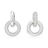 SWAROVSKI DEXTERA HOOP EARRINGS, ASYMMETRICAL DESIGN, INTERLOCKING LOOP, WHITE, RHODIUM PLATED 5671807