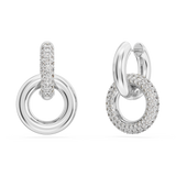 SWAROVSKI DEXTERA HOOP EARRINGS, ASYMMETRICAL DESIGN, INTERLOCKING LOOP, WHITE, RHODIUM PLATED 5671807