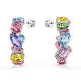 Swarovski Gema hoop earrings, Asymmetrical design, Mixed cuts, Small, Multicolored, Rhodium plated 5692412