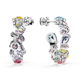 Swarovski Gema hoop earrings, Asymmetrical design, Mixed cuts, Small, Multicolored, Rhodium plated 5692412