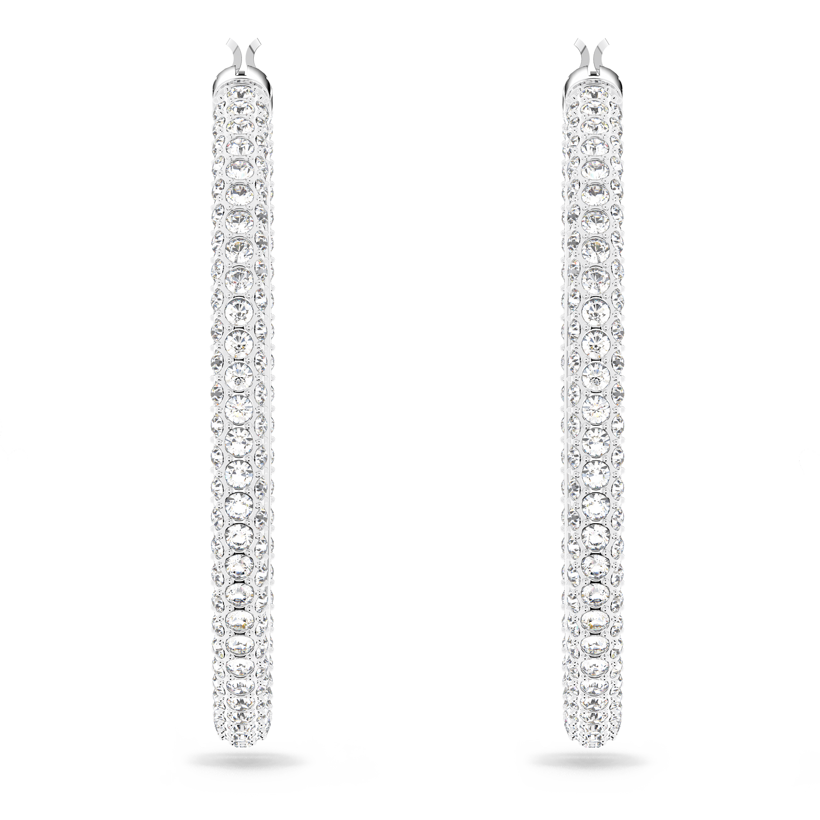 Swarovski Stone hoop earrings, Pavé, Large, White, Rhodium plated