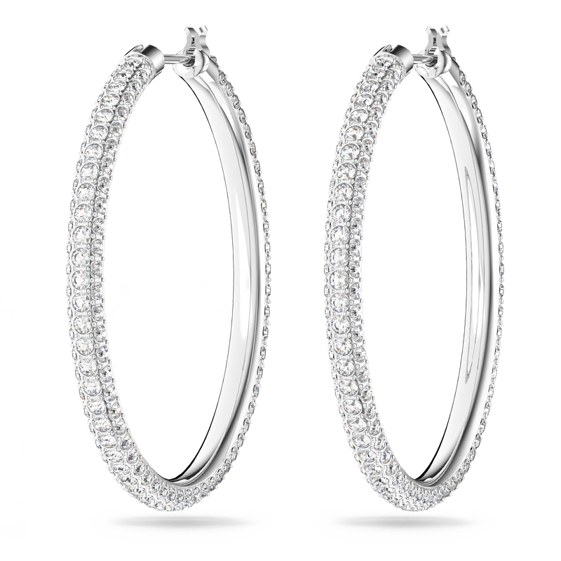 SWAROVSKI STONE HOOP EARRINGS, PAVÉ, LARGE, WHITE, RHODIUM PLATED 5389432