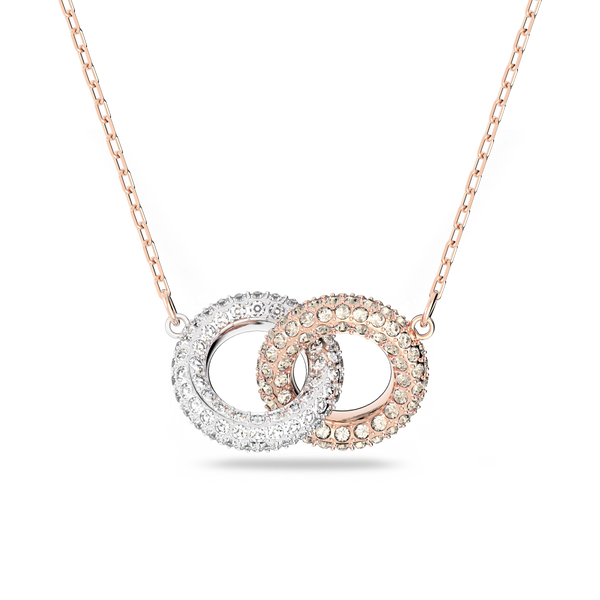 SWAROVSKI STONE NECKLACE, INTERTWINED CIRCLES, WHITE, ROSE GOLD-TONE PLATED 5414999