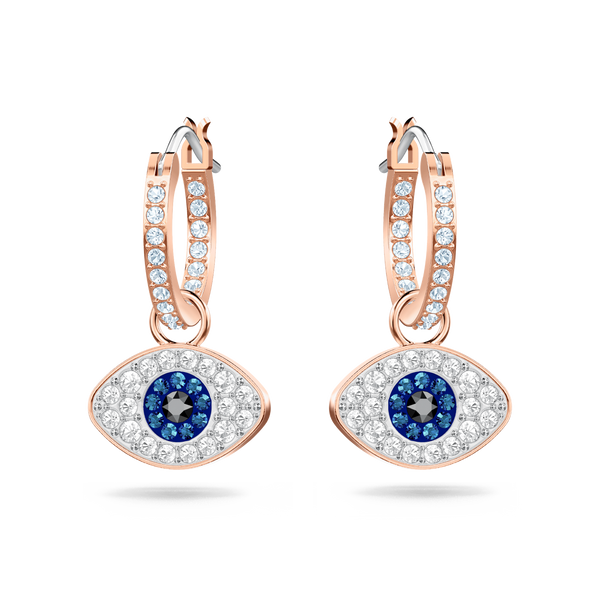 SWAROVSKI SWAROVSKI SYMBOLIC HOOP EARRINGS, EVIL EYE, BLUE, ROSE GOLD-TONE PLATED 5425857