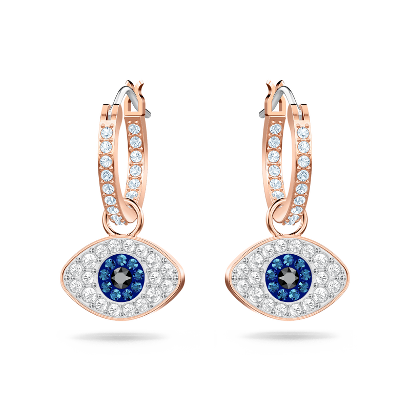 SWAROVSKI SWAROVSKI SYMBOLIC HOOP EARRINGS, EVIL EYE, BLUE, ROSE GOLD-TONE PLATED 5425857