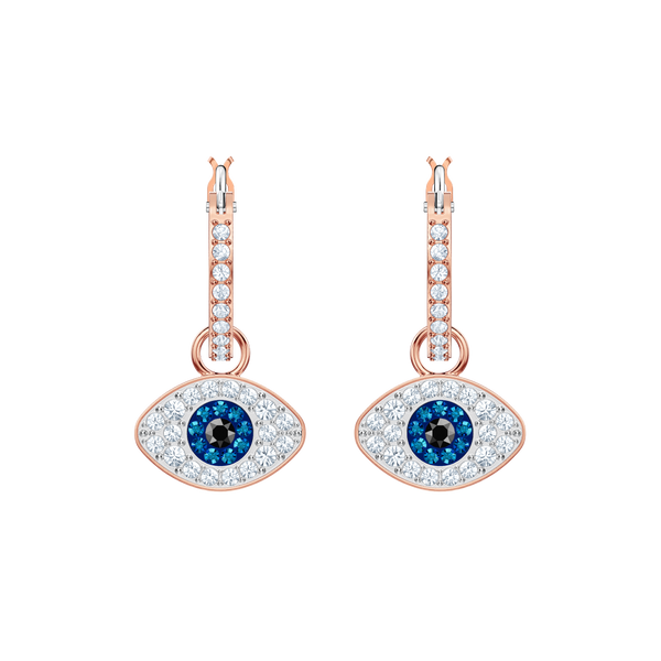 SWAROVSKI SWAROVSKI SYMBOLIC HOOP EARRINGS, EVIL EYE, BLUE, ROSE GOLD-TONE PLATED 5425857