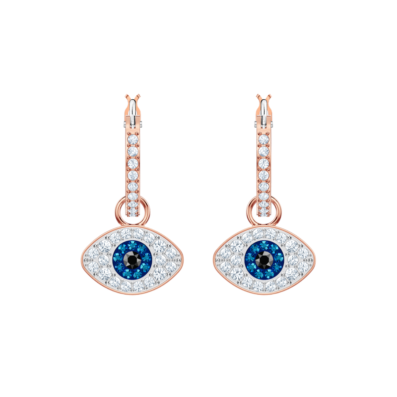 SWAROVSKI SWAROVSKI SYMBOLIC HOOP EARRINGS, EVIL EYE, BLUE, ROSE GOLD-TONE PLATED 5425857