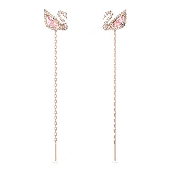 SWAROVSKI DAZZLING SWAN DROP EARRINGS, SWAN, PINK, ROSE GOLD-TONE PLATED 5469990