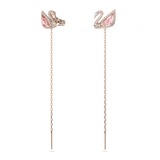 SWAROVSKI DAZZLING SWAN DROP EARRINGS, SWAN, PINK, ROSE GOLD-TONE PLATED 5469990