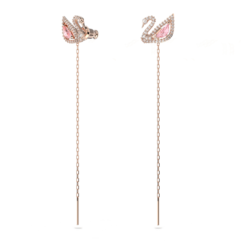 SWAROVSKI DAZZLING SWAN DROP EARRINGS, SWAN, PINK, ROSE GOLD-TONE PLATED 5469990