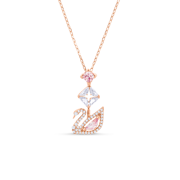 SWAROVSKI DAZZLING SWAN Y NECKLACE, SWAN, PINK, ROSE GOLD-TONE PLATED 5473024