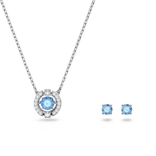 SWAROVSKI SWAROVSKI SPARKLING DANCE SET, ROUND CUT, BLUE, RHODIUM PLATED 5480485