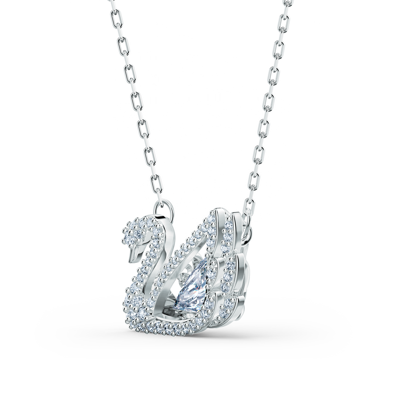 Swarovski Dancing Swan necklace, Swan, White, Rhodium plated