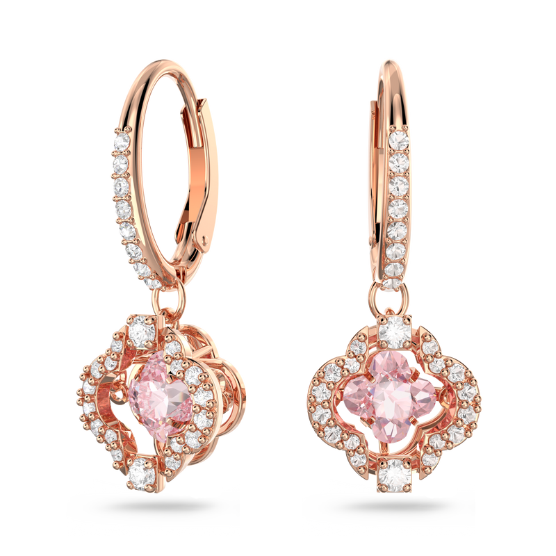 SWAROVSKI SWAROVSKI SPARKLING DANCE DROP EARRINGS, CLOVER, PINK, ROSE GOLD-TONE PLATED 5516477