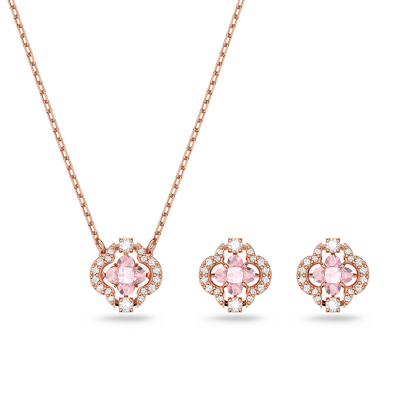 SWAROVSKI SWAROVSKI SPARKLING DANCE SET, MIXED CUTS, CLOVER, PINK, ROSE GOLD-TONE PLATED 5516488