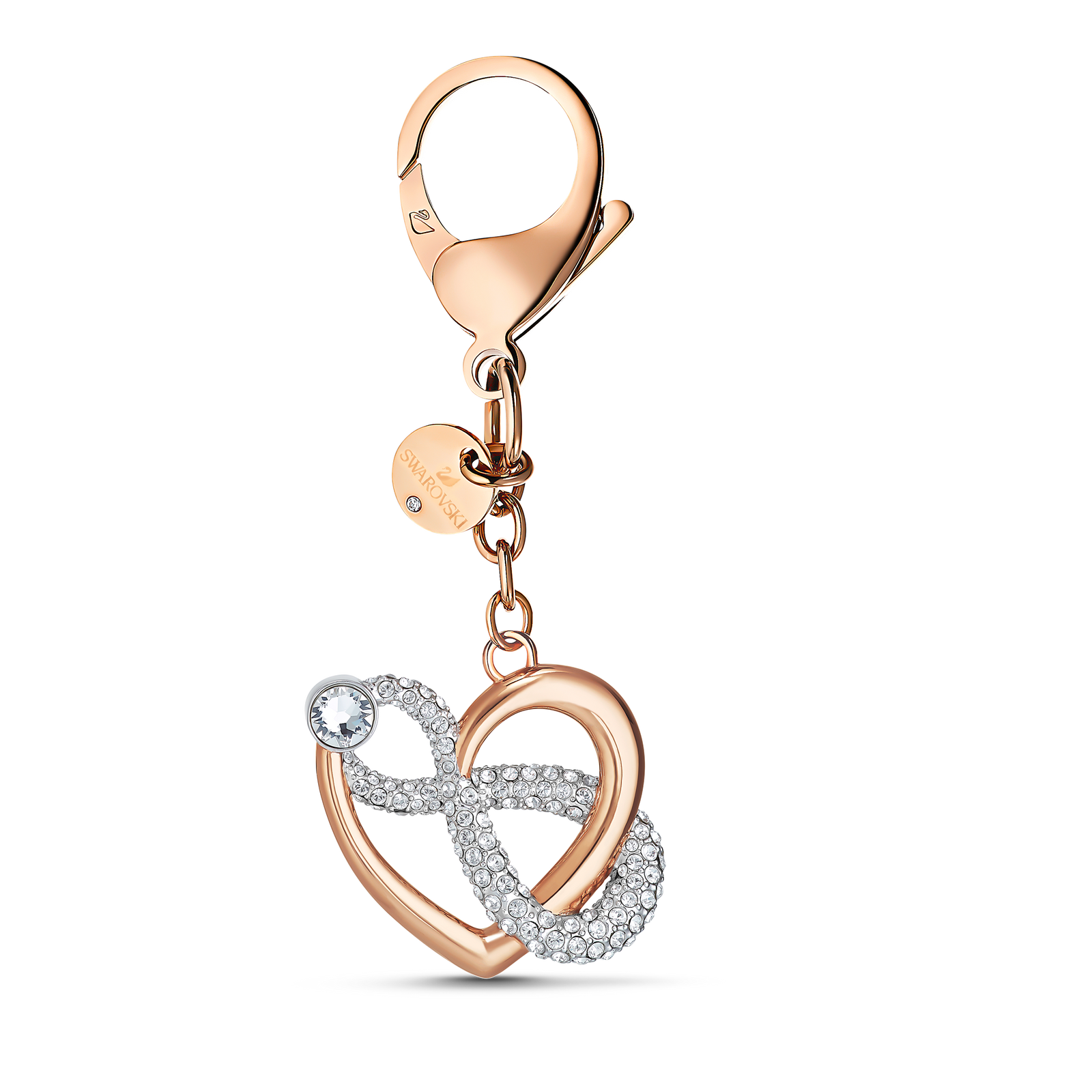 Swarovski Infinite bag charm, Infinity and heart, White, Mixed