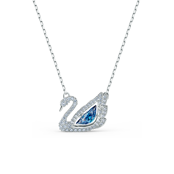 SWAROVSKI DANCING SWAN NECKLACE, SWAN, BLUE, RHODIUM PLATED 5533397