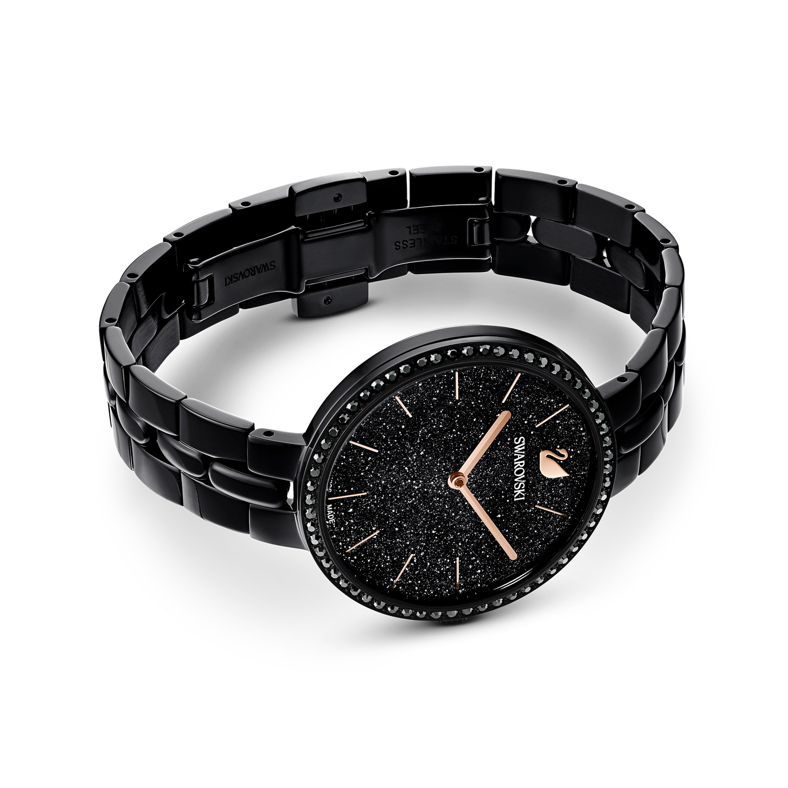 Swarovski Cosmopolitan watch, Swiss Made, Metal bracelet, Black